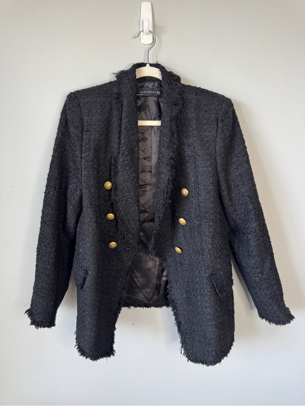 Zara Black Tweed Blazer with Gold Buttons